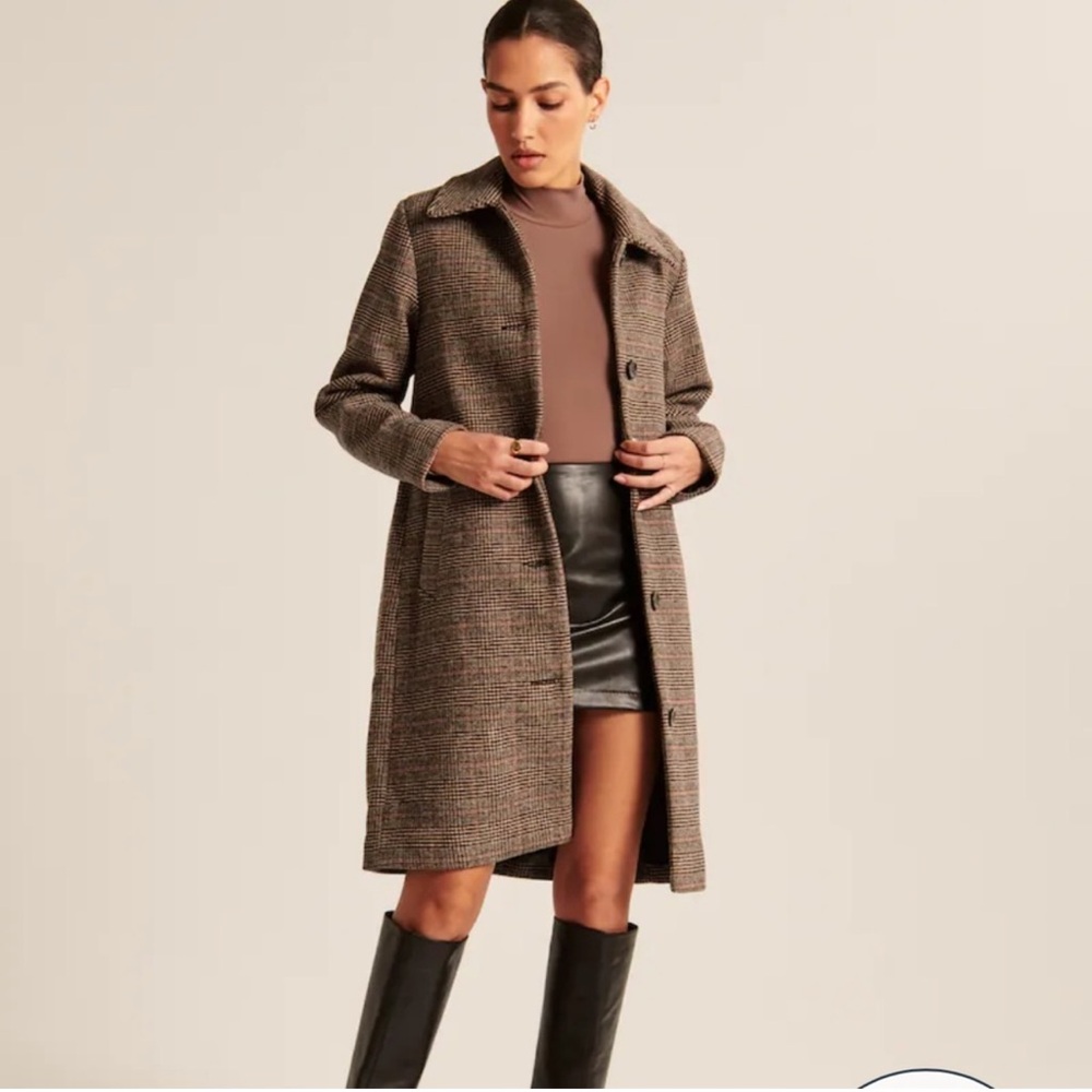 Abercrombie & Fitch A&F Women Wool Blend Mod Coat Jacket Brown Plaid